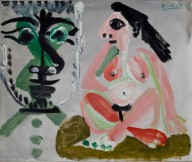 Pablo Picasso-Tête d'homme et nu assis  1964