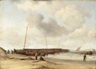 Willem van de Velde the Younger-Beach with a Weyschuit Pulled up on Shore