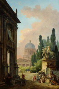 Hubert Robert Imaginary View of Rome with the Horse-Tamer of the Monte Cavallo and a Church 