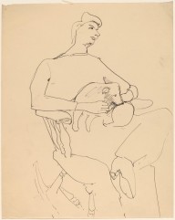 Woman Seated on Rocking Chair with Puppy in Lap-ZYGR68899