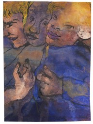 Emil Nolde-Drei Halbfiguren mit gelbem Haar und blauer Kleidung. Um 1931.