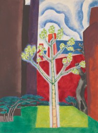 Young Tree in a Red Courtyard Oscar Bluemner